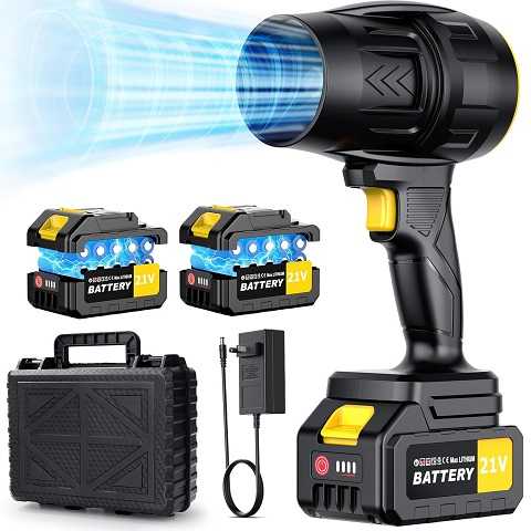 Amazon - Electric Leaf Blower Cordless with 21V 2 * 3000mAh Batteries and Charger, 400,000RPM Handheld Battery Powered Leaf Blower, One-Touch Speed Adjustment, Lightweight Turbo Blower for Yard, Patio,Garage