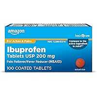 100CT Amazon Basic Care Ibuprofen Tablets 200 mg Pain Reliever