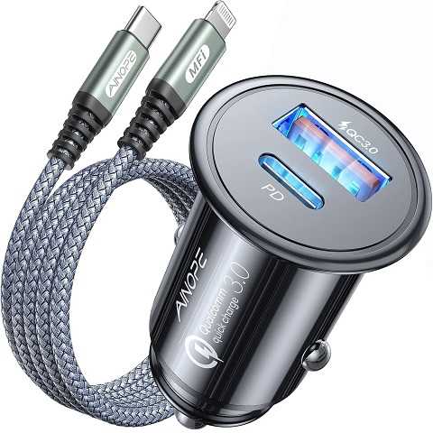 Amazon - AINOPE 67.5W Super Mini Car Charger USB C 45W PD&QC 3.0 Fast Charging with C to Lighting Cable for iPhone 17 Pro Max Air 16 15 14 13, Samsung Galaxy S25, Android, All Me