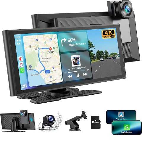 Amazon - Volam 9.26'' Wireless Carplay Screen for Car with 4K Dash Cam, Compatible with Apple Carplay & Android Auto, Portable Car Stereo with 1080p Backup Camera, Mirror Link, Loop Recording, GPS Navigation
