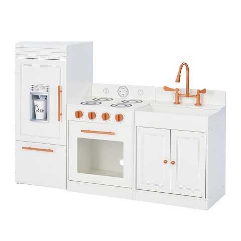 Amazon - Teamson Kids Little Chef Paris Modular Contemporary Interactive Wooden Play Kitchen with Refrigerator, Oven, Sink, and Storage Space for Easy Clean Up, White with Rose Gold Finishes