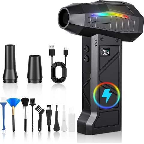 Amazon - Compressed Air Duster, 200000RPM Electric Air Duster with Light, 4-Gear Adjustable Cordless Dust Blower for Computer, Keyboard, Outdoor, Home and Car (FB09-Black)