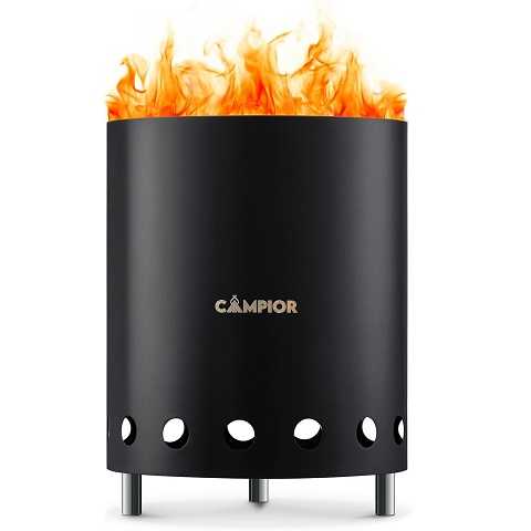 Amazon - Wood Burning Fire Pit Stove with Black Exterior - Smokeless Outdoor Stove for Efficient Wood Fires, Camping, and Gatherings, Stainless Steel with Removable Ash Pan, Stand and Carry Bag