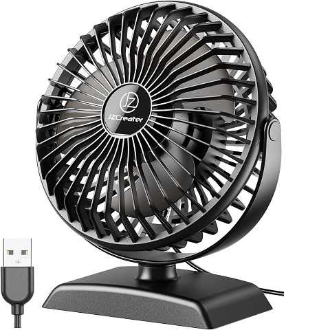 Amazon - JZCreater USB Desk Fan, USB Fan Mini, 360 Rotation Desktop Fans with 3 Speed, Table Personal Cooling Fan, Quiet Mini Desk Fan, USB Powered, Small Fans for Home Office Bedroom Car Travel,Black+Black