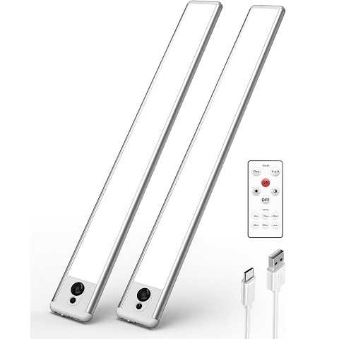 Amazon - EZVALO Under Cabinet Lights,14.5In Motion Sensor Light Indoor Dimmable, Super Bright 4000mAh Rechargeable Closet Lights 5700K with Remote Control, Wireless Under Counter Light for Kitchen,Cabinet