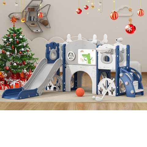 Amazon - XJD 13 in 1 Toddler Slide Set, Kids Slide for Toddlers Age 1+, New Upgrade with Golf Set, Basketball Hoop, Drawing Board for Indoor Outdoor Playset,Christmas Birthday Gifts for Toddler (Blue Gley)