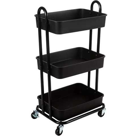 Amazon - Organize It All 3 Tier Rolling Multifunctional Storage Cart | Home Utility Organization | Mobile Wheels | Kitchen, Office, Laundry Room, Bathroom | Handles | Black