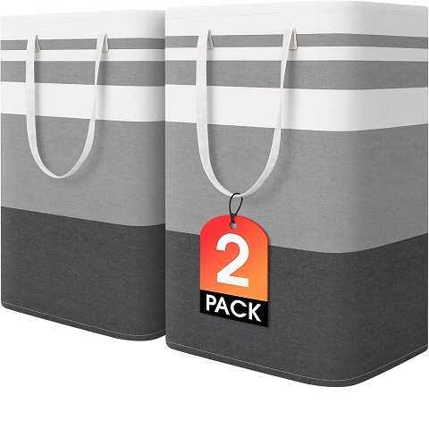 Amazon - HomeHacks 2 Pack Large Laundry Baskets, Waterproof, Freestanding Laundry Hampers, Collapsible Clothes Hamper with Reinforced Handles in Laundry Room, College Dorm, Bathroom, Bedroom (Grey, 75Lx2)
