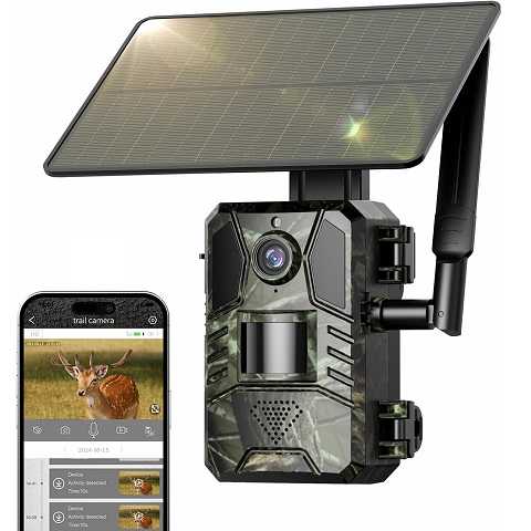 Amazon - Trail Camera, Cellular Trail Camera with Built-in SIM Card 4G Unlimited Data Plan 2k HD Live Streaming Game Cameras with Night Vision Motion Activated Waterproof IP66 4W Solar Panle Trail Cam