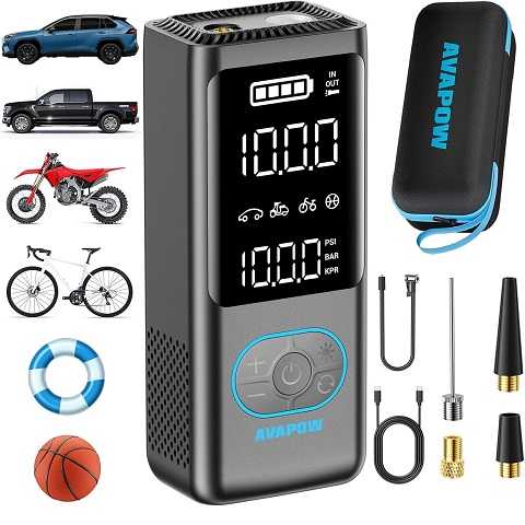 Amazon - AVAPOW Tire Inflator Portable Air Compressor, 150 PSI Cordless Car Tire Air Pump with Pressure Gauge, 3.7'' LCD Screen, Auto-Shuts Off Tire Pump for Car, Motorcycle, Bike, Balls