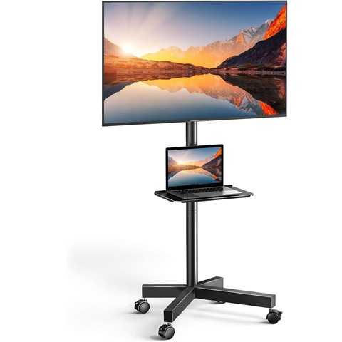 Amazon - PERLESMITH Rolling TV Stand on Wheels for 23-60 Inch Flat Curved Screen TVs, Mobile TV Cart Height - Adjustable with Shelf/Tray, Portable TV Stand Holds up to 55 lbs, Max VESA 400x400mm, PSTVMC04