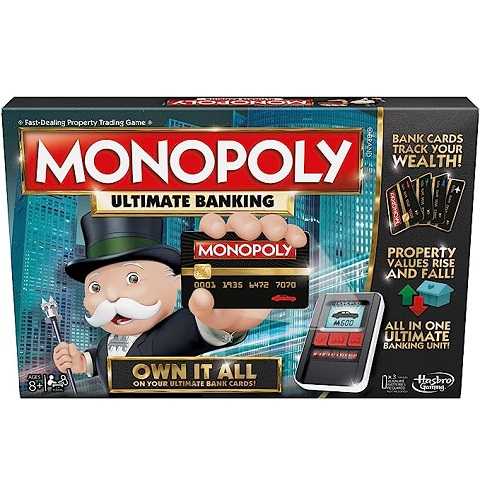 Amazon - Hasbro Gaming Monopoly Ultimate Banking Edition Board Game for Families and Kids Ages 8 and Up, Electronic Banking Unit (Amazon Exclusive)