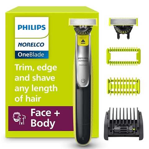 Amazon - Philips Norelco for Face + Body, Electric Beard Trimmer, Shaver and Groomer, 5in1 Adjustable Comb, 1x Body Kit, Model QP2834/70, Black/Lime Green