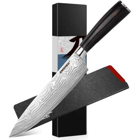 Amazon - ANSHEE 8 Inch Japanese Gyuto Chef Knife with Sheath - High Carbon Stainless Steel Ultra Sharp Blade, Professional Kitchen Knife for Meat, Vegetables&Fruits with Sheath&Gift Box(Home Cooks&Restaurants)