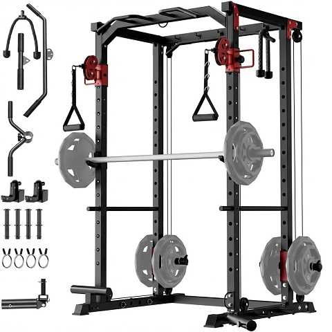 Amazon - Garvee Power Cage, Multi-Functional Power Racks for Home Gym with Dual Pulley Systems, 1200 LBS Weight Capacity Fitness Squat Rack for Strength Workout with More Training Attachment