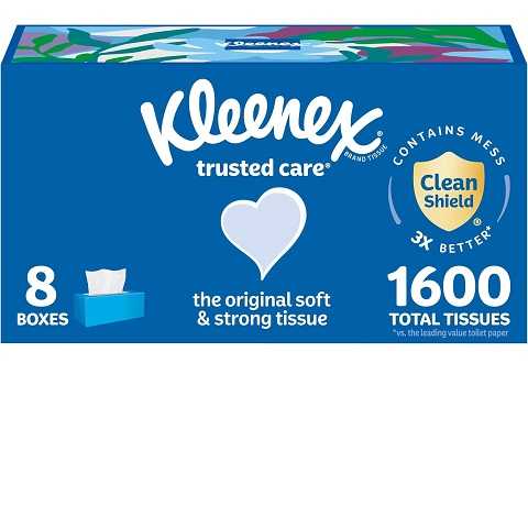 Amazon - Kleenex Trusted Care Facial Tissues, 8 Flat Boxes, 200 Tissues per Box, 2-Ply, Packaging May Vary
