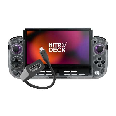 Amazon - CRKD Nitro Deck+ with HDMI Adapter - Handheld Pro Controller for Nintendo Switch & OLED Model - TV Dockable - Programmable Sidekicks & Back Buttons - True Collection System (Clear White Edition)
