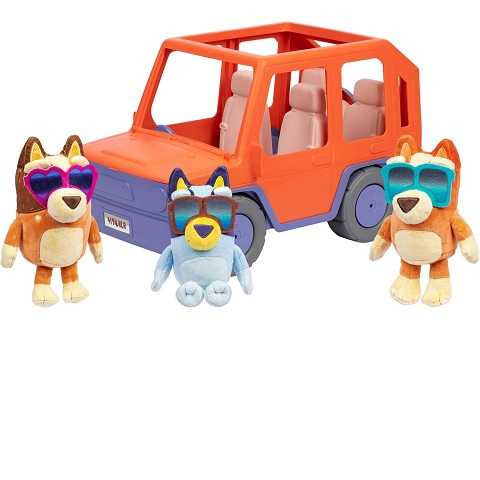 Amazon - Bluey Big Heeler 4WD and Family Toddler Toy Car, Bingo and Chilli Plush Buddies, Opening Hood Storage, Car Toys for Kids 3+, Amazon Exclusive