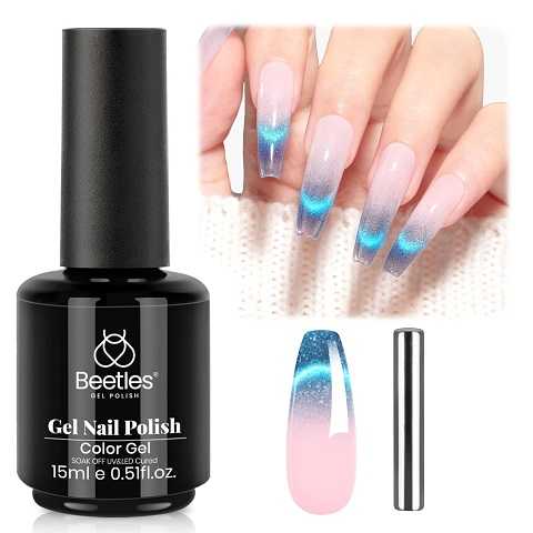 Amazon - Beetles Blue Cat Eye Gel Polish - 15ML Chameleon Cat Eye Glitter Gel Polish 9D Magnetic Soak Off UV Shimmer Velvet Gel Mermaid Tears Series Nail Art DIY Manicure Gifts for Women