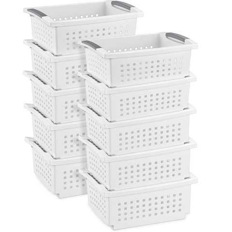 Amazon - Sterilite 10-Pack Medium Stacking Basket, Open Top Plastic Storage Organizer, White - Stackable Crate Containers for Countertop, Cabinet, Pantry Shelf, Laundry Room, Bathroom & Home Office