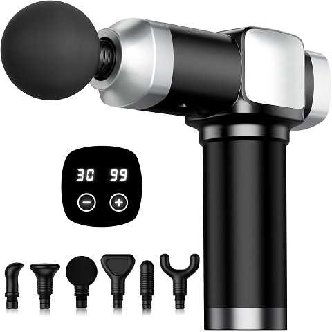 Amazon - Deep Tissue Massage Gun, Portable Percussion Electric Muscle Massager for Pain Relief, Handheld Massagers with 30 Speeds & 6 Attachments for Back and Neck, Gifts for Men Women