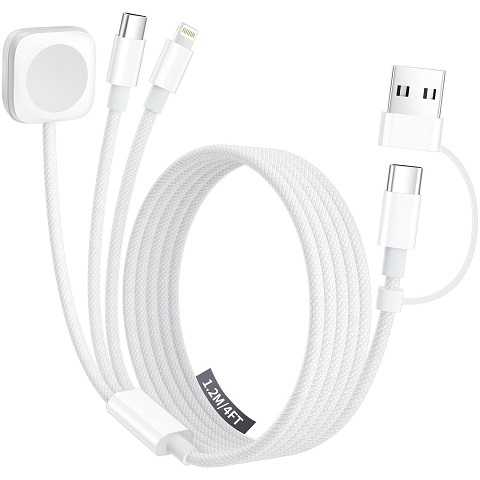 Amazon - Travel Charger for Apple Watch, 3 in 2 Multi Charging Cable/Cord with Lightning/USB C/iWatch Charger, Travel Chargers for Multiple Devices, Compatible with iWatch Series/iPhone 17-8/iPad/AirPods 4FT