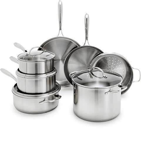 Amazon - GreenPan Stainless Steel Cookware Set, 11 Piece, Induction Cookware, Dishwasher Safe, Oven Safe to 600F, Large 8QT Stock Pot, Sauce, Saute, Frying Pans, Pots & Pans Kitchen Essentials, Silver