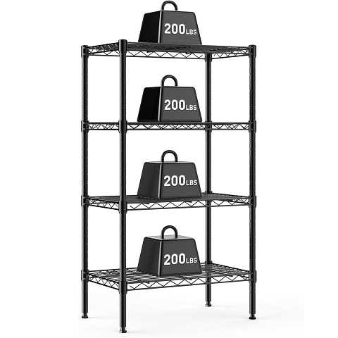 Amazon - DUMOS 4-Tier Metal Wire Storage Shelves, Adjustable Standing Storage Rack Shelf, Heavy Duty Steel Shelving Unit Organizers for Kitchen Bathroom Pantry Garage, 23.3