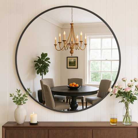 Amazon - Bathroom Mirror for Wall, 30 Inch Round Mirror, Matte Black Metal Framed Circle Vanity Mirror for Bathroom Bedroom Living Room Entryway, Anti-Rust, Tempered Glass, Hanging or Leaning