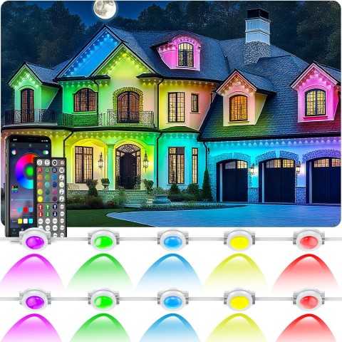 Amazon - 400Ft Permanent Outdoor Lights for House Waterproof, IP67 LED Eave Lights with App/Remote Control, Outdoor Permanent led Lighting for House Roof Decor,Christmas,Party,All Holiday and Daily