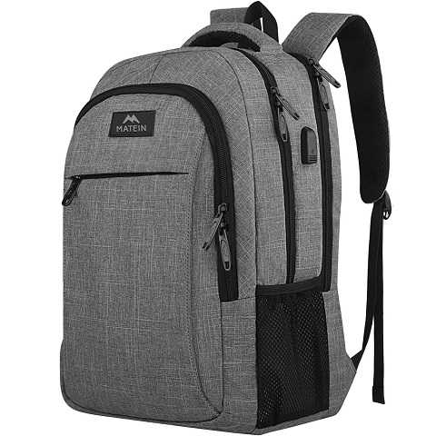 Amazon - MATEIN Travel Laptop Backpack, Business Anti Theft Slim Sturdy Laptops Backpack with USB Charging Port, Water Resistant College School Computer Bag Gift for Men & Women Fits 15.6 Inch Notebook, Grey
