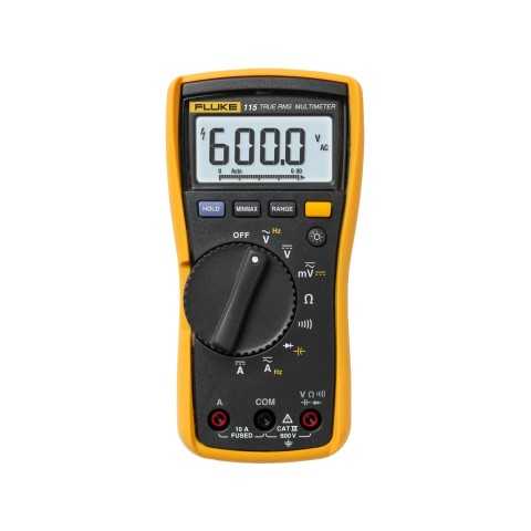 Amazon - Fluke 115 Digital Multimeter, Measures AC/DC Voltage To 600 V & Current to 10 A, Measures Resistance, Continuity, Frequency & Capacitance, Includes Battery, Holster & 4mm PVC-Insulated Test Lead
