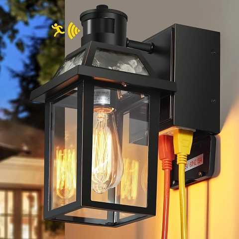 Amazon - Porch Lights with GFCI Outlet, Dusk to Dawn Outdoor Lights with Outlet, 3 Lighting Modes Exterior Light Fixture Waterproof, Outside Lights for House Front Door Patio Garage