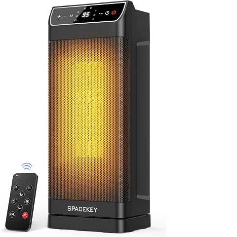 Amazon - Space Heater, Electric Heaters for Indoor Use with Thermostat, Remote, 1-12H Timer, 70°Oscillation and Overheat Protection, 1500W PTC Ceramic Fast Safety Heat, Portable Heater for Office (Black)