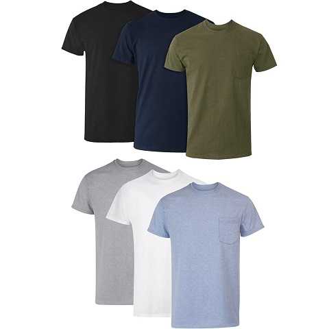 Amazon - Hanes Men's Pocket T-Shirt Pack, 6-Pack, Cool & Breathable Cotton Tees, Stay-Tucked Undershirts for Men