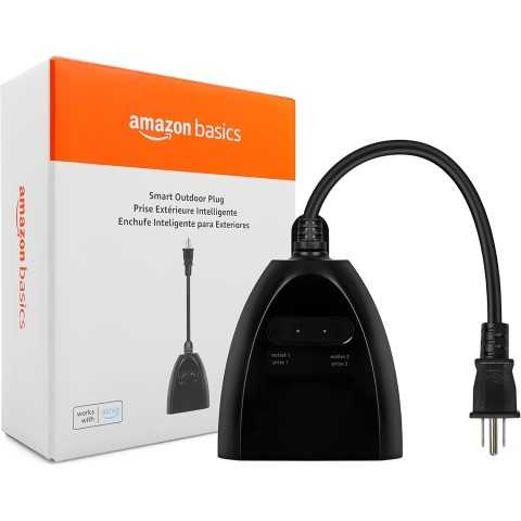 Amazon - Amazon Basics Outdoor Smart Plug with 2 Individually Controlled Outlets, Works with Alexa Only, 2.4 GHz Wi-Fi, No Hub Required, Black