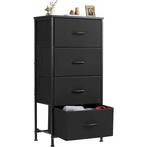 Amazon - Sweetcrispy Nightstand Small Bedroom Dresser with 4 Fabric Drawers, Bed Side Furniture End Table, Wooden Top Cabinet Night Stand Dresser for Closet, Entryway, Dorm, Black