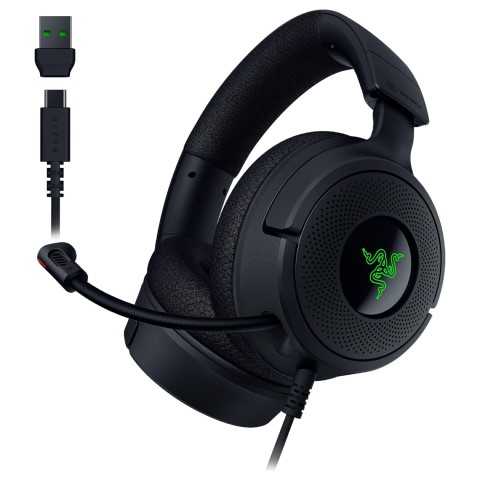 Amazon - Razer Kraken V4 X Wired Gaming Headset: 40 mm Drivers - Cardioid Mic - Memory Foam Cushions - Chroma RGB Lighting - Type C & Type A Cable - for PC, Mac, PS5, Nintendo Switch 2, Steam Deck, Smartphone