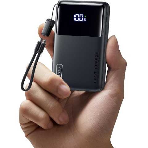 Amazon - INIU Small Portable Charger, 45W PD Fast Charging 10000mAh Power Bank, Battery Pack with Attached USB C Cable, Travel Essentials Powerbank for iPhone 17 16 15 14 Pro Air, Xiaomi, Samsung S25 S24 etc