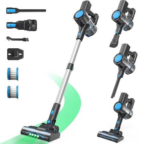 Amazon - Cordless Vacuum Cleaner, Powerful Lightweight Stick Vacuum with Self-Standing, Anti-Tangle, 8-in-1 Rechargeable Vacuum Cleaners for Home, Hardwood Floors, Carpet, Pet Hair (Blue)
