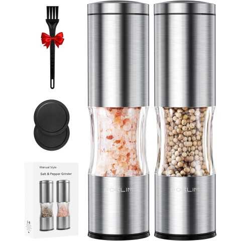 Amazon - FORLIM Salt and Pepper Grinder Set with Dust Cover, Manual Pepper Mill with Adjustable Coarseness, Brushed Stainless Steel, Ceramic grinding core, 4.7oz Large Capacity, Spice Grinder (Set/Silver)