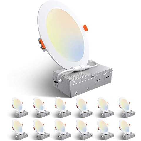 Amazon - Amico 12 Pack 6 Inch 5CCT Ultra-Thin LED Recessed Ceiling Light with Junction Box, 1050LM Brightness, Dimmable Canless Wafer Downlight, 12W, ETL&FCC
