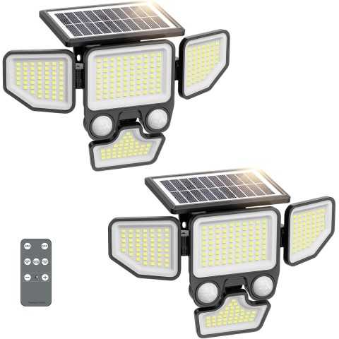 Amazon - Onforu 3000LM Solar Lights Outdoor, 4 Heads Solar Security Lights with Remote Control, 180 LEDs IP65 Waterproof Motion Sensor Lights 3 Modes Flood Lights for Wall, Porch, Yard, Outside, 2 Pack