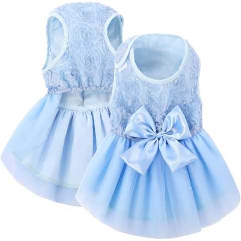 Amazon - ASENKU Dog Dress Pet Wedding Dress Princess Lace Puppy Birthday Party Outfit Formal Apparel Girl for Small Medium Dogs Cats (Large, Blue)
