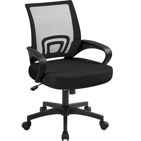Amazon - Yaheetech Mid-Back Mesh Office Chair Adjustable Ergonomic Computer Task Chair Swivel Rolling with Lumbar Support Armrest for Home Office Work Study, Black