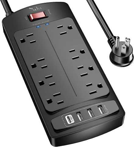 Amazon - Surge Protector Power Strip - Nuetsa Flat Plug Extension Cord with 8 Outlets and 4 USB Ports, 6 Feet Power Cord (1625W/13A), 2700 Joules, ETL Listed, Black
