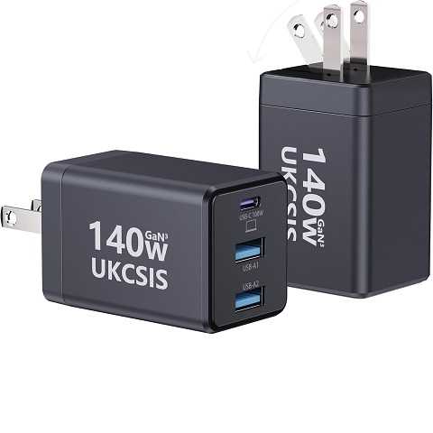 Amazon - 2Pack Mac Book Charger 140W, USB C Fast Charger Foldable 3-Port Multi-Device Fast Power Adapter, USB C Charger for MacBook pro/Air, Dell, Samsung Galaxy, iPad Pro, and More(Black)