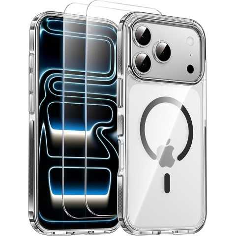 Amazon - SMARTDEVIL Magnetic MagSafe Case for iPhone 17 Pro Max, Strong Magnetic Clear Shockproof Cover with 2 Screen Protectors, Ultra-Slim Anti-Yellowing Phone Case-Black