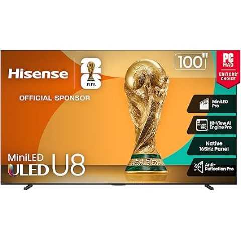 Amazon - Hisense 100'' Class U8 Mini-LED ULED 4K UHD Google Smart TV (100U8QG, 2025 Model) - QLED, Native 165Hz, VRR 288, Up to 5000 Nits, HDR10+, Dolby Vision IQ · Atmos, IMAX Enhanced, 4.1.2 Ch Surround