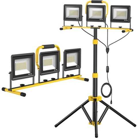 Amazon - Upgraded LED Work Lights with Stand, 21000 Lumen, 3-Head Adjustable Work Light, Waterproof Foldable Tripod, Extended Cord for Outdoor & Indoor Job Sites, Workshops, Construction, Garage Lighting